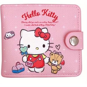 Hello Kitty & Teddy Bear Pink Bifold Wallet, PU Leather